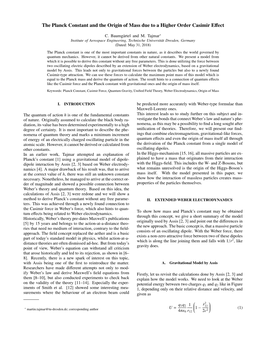 The Planck Constant and the Origin of Mass Due to a Higher Order Casimir Eﬀect