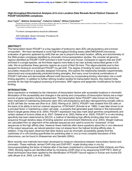 High-Throughput Biochemical Analysis of In-Vivo Location Data Reveals Novel Distinct Classes of POU5F1(Oct4)/DNA Complexes. ABST