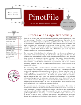 Pinotfile Volume 6, Issue 17 the First Wine Newsletter Devoted to Pinotphiles