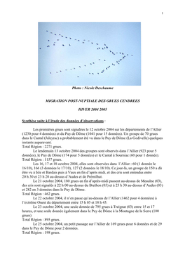 Synthese Migration Grues Hiver 2004 2005