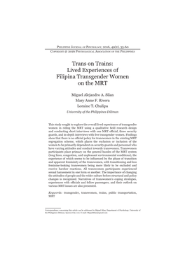 Trans on Trains: Lived Experiences of Filipina Transgender Women on the MRT