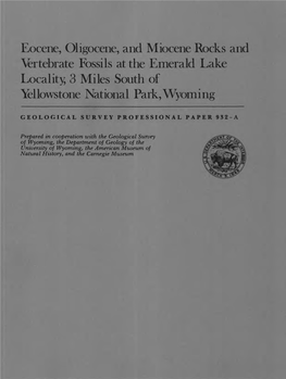 Eocene, Oligocene, and Miocene Rocks and \Fertebrate Fossils at the Emerald Lake Locality, 3 Miles South of Ifellowstone National Park,Wyoming