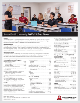 Azusa Pacific University 2020-21 Fact Sheet