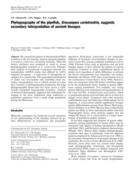 Phylogeography of the Pipefish, Urocampus Carinirostris, Suggests Secondary Intergradation of Ancient Lineages