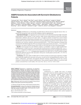 SSBP2 Variants Are Associated with Survival in Glioblastoma Patients