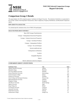 Comparison Group 1 Details