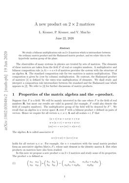 A New Product on 2X2 Matrices