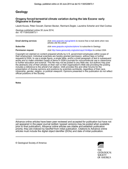 Geology, Published Online on 30 June 2014 As Doi:10.1130/G35673.1