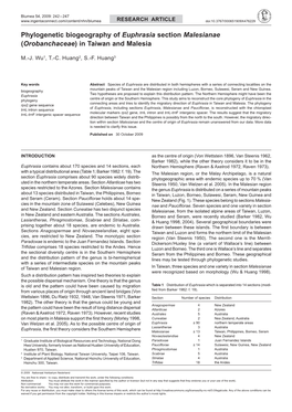 Phylogenetic Biogeography of Euphrasia Section Malesianae (Orobanchaceae) in Taiwan and Malesia