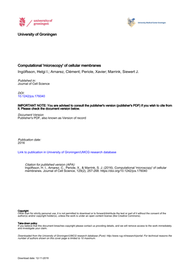 'Microscopy' of Cellular Membranes Ingólfsson, Helgi I.; Arnarez, Clément; Periole, Xavier; Marrink, Siewert J