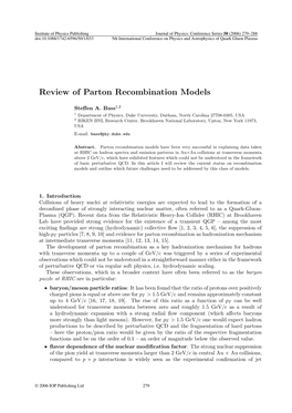 Review of Parton Recombination Models