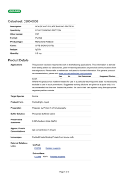 Datasheet: 0200-0058 Product Details