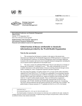 Global Burden of Disease Attributable to Chemicals: Information Provided by the World Health Organization