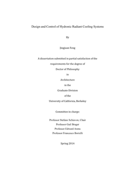 Design and Control of Hydronic Radiant Cooling Systems