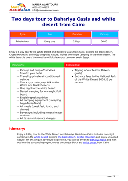 Two Days Tour to Bahariya Oasis and White Desert from Cairo