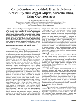 Micro-Zonation of Landslide Hazards Between Aizawl City and Lengpui Airport, Mizoram, India, Using Geoinformatics