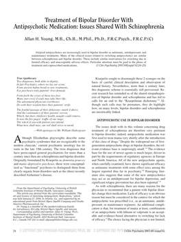 Treatment of Bipolar Disorder with Antipsychotic Medication: Issues Shared with Schizophrenia