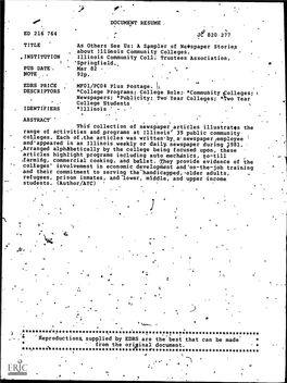 Colleges. Each of ,The Articles Was Writtenby,Wnewspaperiemployee And'appeared in an Illinois Weekly Or Dailynewspaper During 081