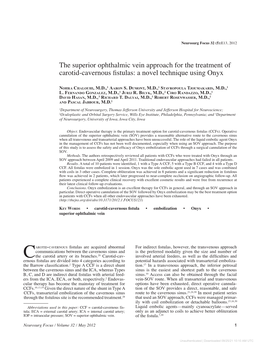 The Superior Ophthalmic Vein Approach for the Treatment of Carotid-Cavernous Fistulas: a Novel Technique Using Onyx