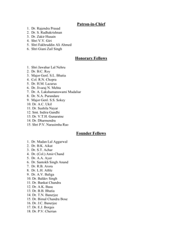 Patron-In-Chief Honorary Fellows Founder Fellows