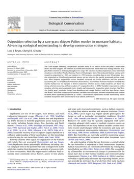 Oviposition Selection in Montane Habitats, Biological Conservation