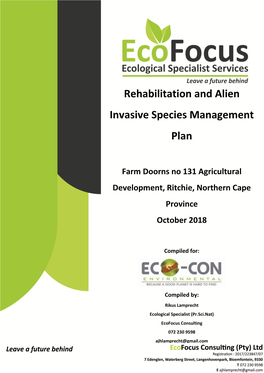 Rehabilitation and Alien Invasive Species Management Plan