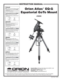 Orion Atlas EQ-G Equatorial Mount Instruction Manual