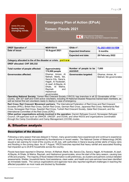 Emergency Plan of Action (Epoa) Yemen: Floods 2021