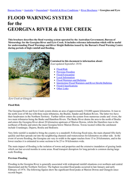 FLOOD WARNING SYSTEM for the GEORGINA RIVER & EYRE CREEK