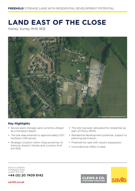 LAND EAST of the CLOSE Horley, Surrey, RH6 9EB