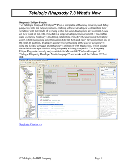 Telelogic Rhapsody 7.3 What's