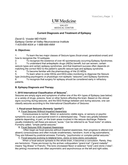 Current Diagnosis and Treatment of Epilepsy