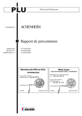 Rapport De Présentation ACHENHEIM