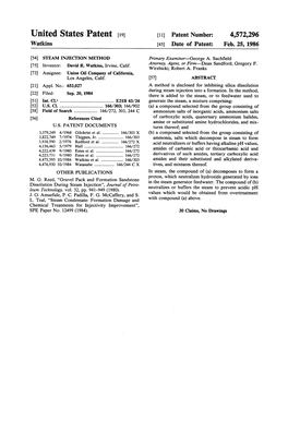 United States Patent (19) 11 Patent Number: 4,572,296 Watkins W (45