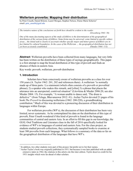 Wellerism Proverbs: Mapping Their Distribution by Peter Unseth, Daniel Kliemt, Laurel Morgan, Stephen Nelson, Elaine Marie Scherrer1 Email: Pete Unseth@Gial.Edu