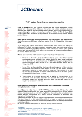 Vélib': Gradual Dismantling and Responsible Recycling