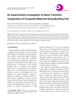 An Experimental Investigation of Glass Transition Temperature of Composite Materials Using Bending Test