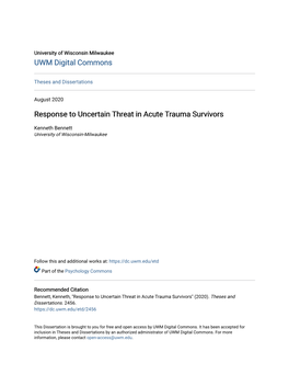 Response to Uncertain Threat in Acute Trauma Survivors