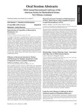 Oral Session Abstracts ORALS–THURSDAY 103Rd Annual International Conference of the American Society for Horticultural Science New Orleans, Louisiana