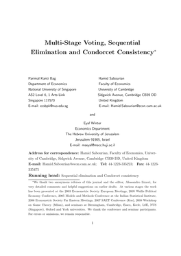 Multi-Stage Voting, Sequential Elimination and Condorcet Consistency∗