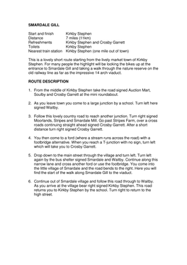SMARDALE GILL Start and Finish Kirkby Stephen