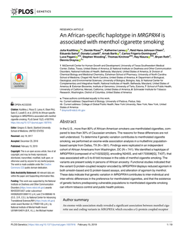 An African-Specific Haplotype in MRGPRX4 Is Associated with Menthol Cigarette Smoking