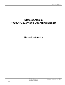 State of Alaska FY2021 Governor's Operating Budget