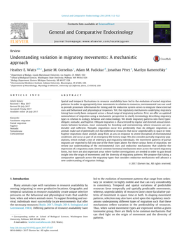 Understanding Variation in Migratory Movements: a Mechanistic Approach ⇑ Heather E