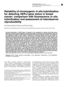 Reliability of Chromogenic in Situ Hybridization for Detecting HER-2