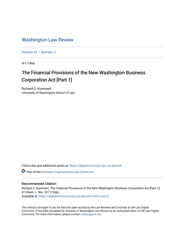 The Financial Provisions of the New Washington Business Corporation Act [Part 1]