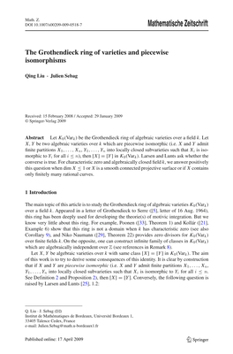 The Grothendieck Ring of Varieties and Piecewise Isomorphisms