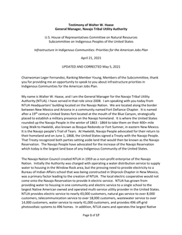 Testimony of Walter W. Haase General Manager, Navajo Tribal Utility Authority