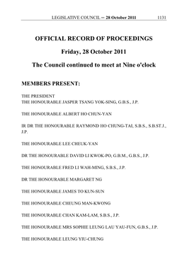 OFFICIAL RECORD of PROCEEDINGS Friday, 28 October