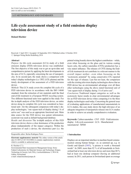 Life Cycle Assessment Study of a Field Emission Display Television Device